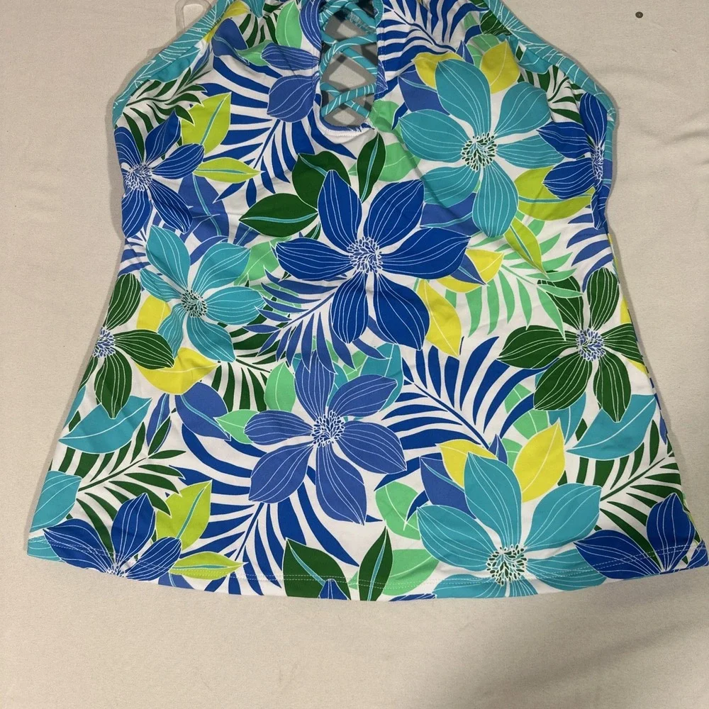 NWT $91 Bleu‎ by Rod Beattie [ 6 ] Sea Quest Floral Cross-Strap Tankini Top 7141